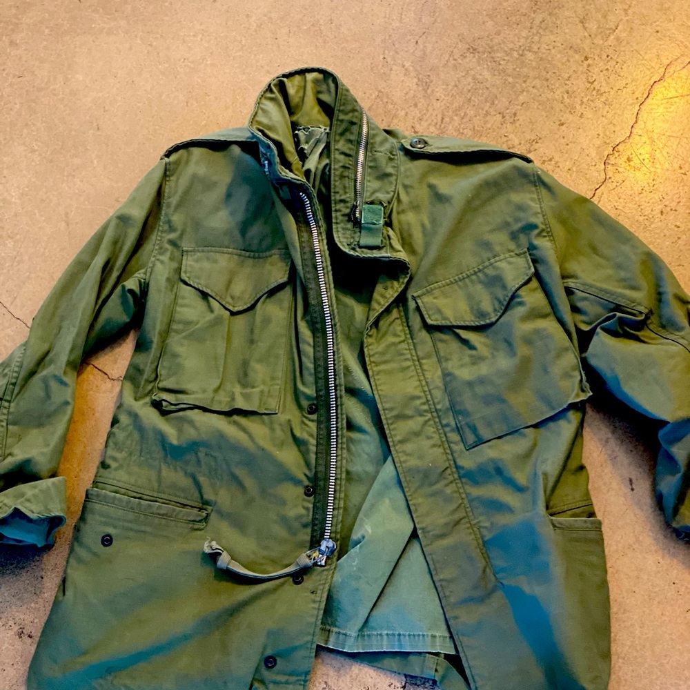 Authentic army navy vintage military jacket.Faded camo color